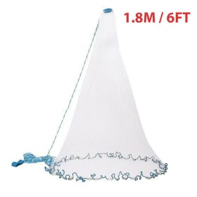 6/8/10/12/16FT Fishing Cast Net Bait Easy Throw Hand Cast Strong Nylon Mesh USA (Net Size: 1.8M / 6FT)