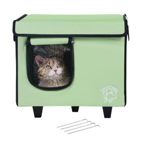Elevated Heated Cat House, Cuboid Kitty Shelter with Adjustable Temperature and Timer (size: Green-Small)
